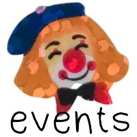 orange-haired clown as the events blog button