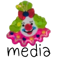 green-haired clown as the media blog button