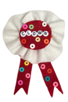 sewn ribbon saying clown