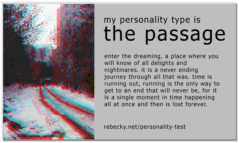 my personality type is the Passage, click to take the quiz