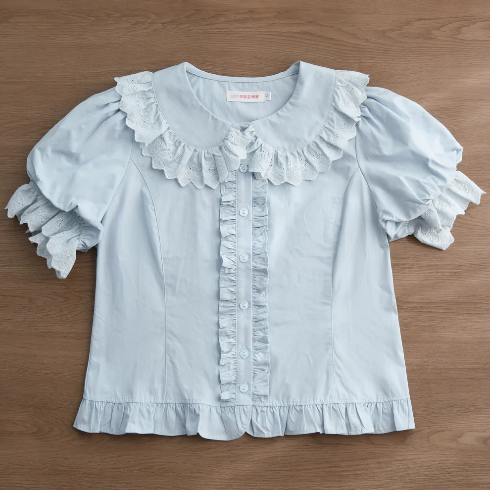 blue short sleeve blouse