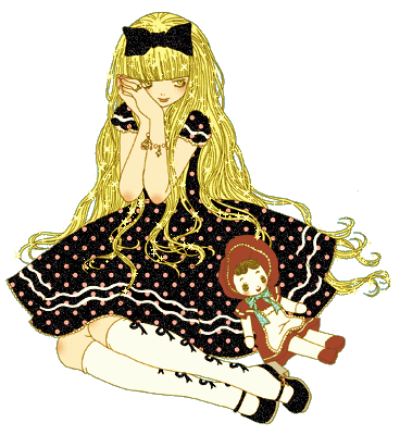 glittery sticker of a girl wearing a lolita dress
