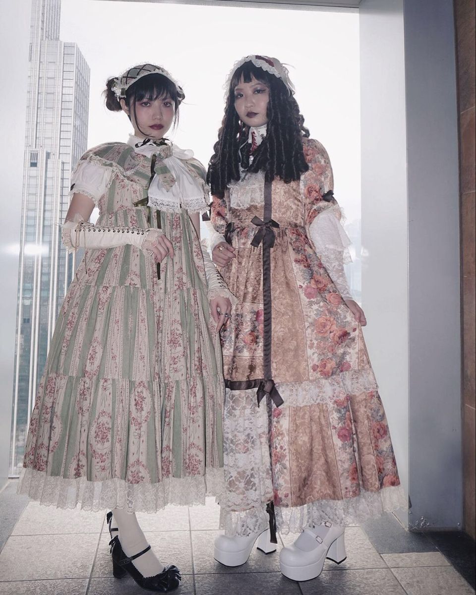 Two Lolitas in long, classic dresses