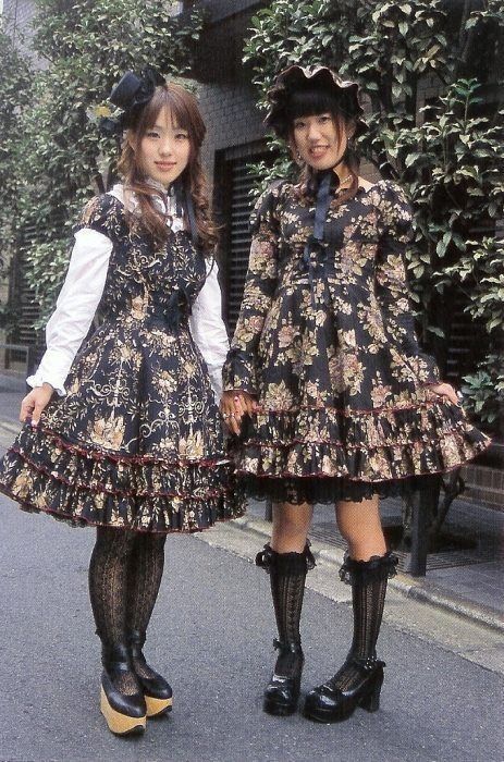 Two Lolitas in black colourway florals