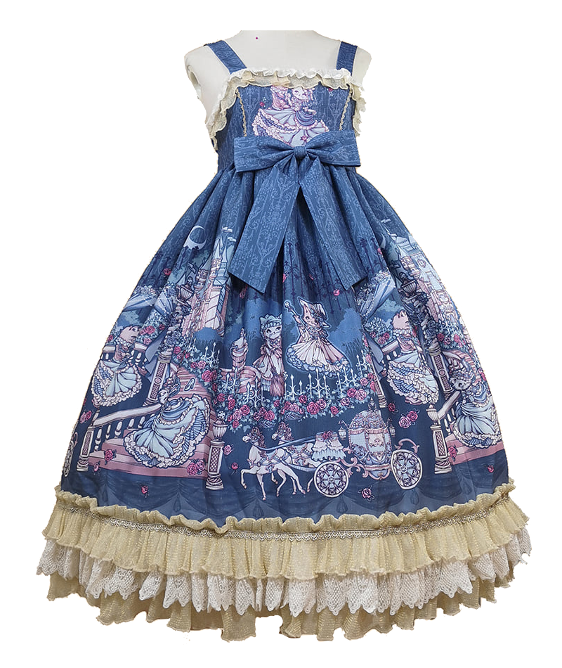 Blue dress with cats dressed like Cinderella dancing