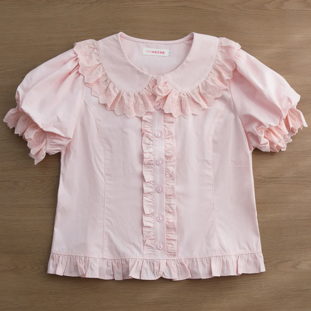 pink short sleeve blouse