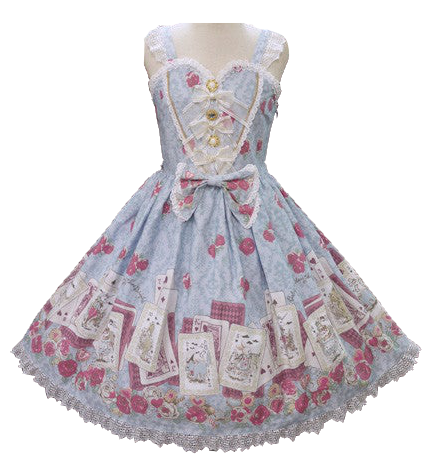 Light blue dress with flowers playing cards